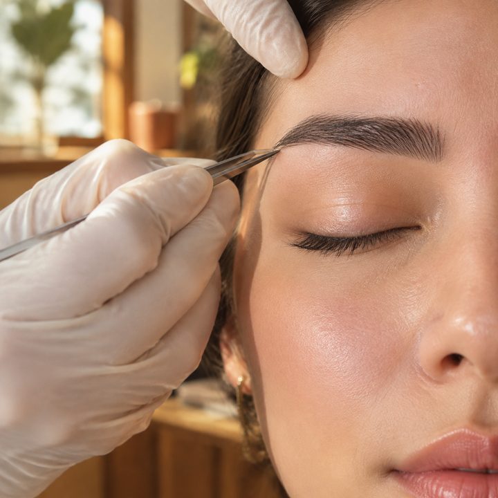 Eyebrow being shaped by the brow artist