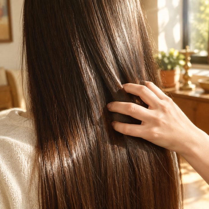 Keratin treatment result: glossy, smooth hair