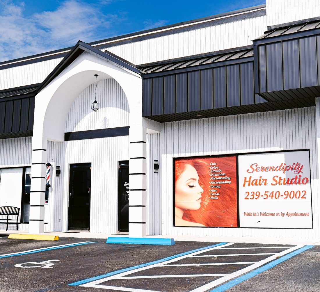 The Serendipity Hair Studio storefront on Del Prado Blvd, Cape Coral